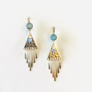 Triangle Fringe Drop Earrings in White Opal Golden Sahara