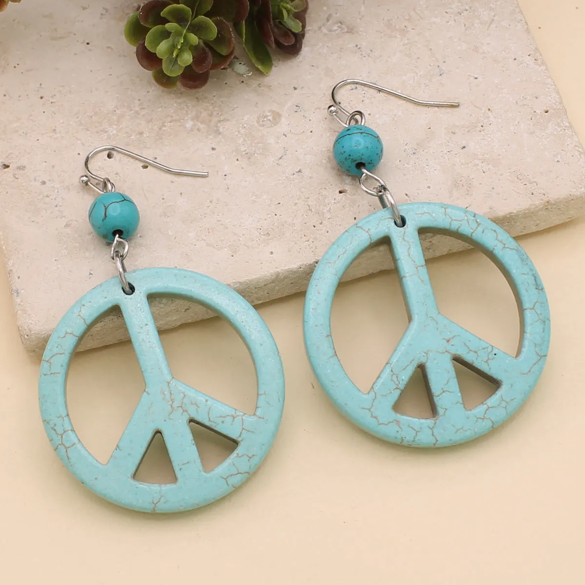 Turquoise Serenity Peace Sign Earrings