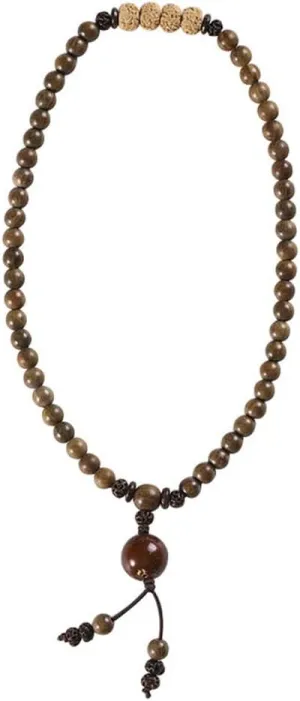 Unisex Green Sandalwood Carved Bracelet Buddha Beads Mala Prayer Bracelet for Meditation Yoga