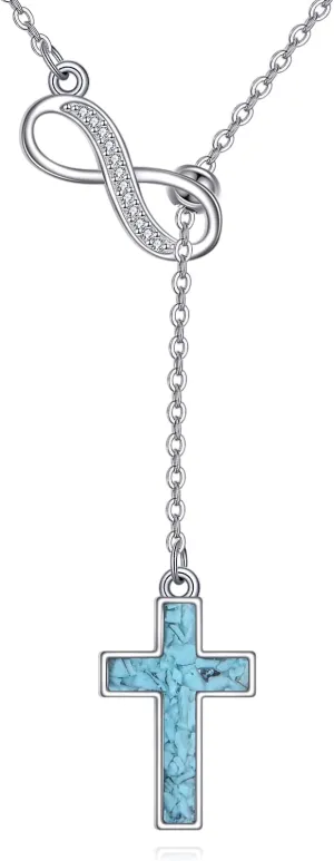 URONE Infinity Cross Necklaces 925 Sterling Silver Turquoise Cross Necklace Infinity Cross Jewelry for Women