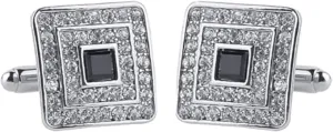 V & L Black Silver Crystal Cuff links  Fancy Unique Elegant Sparkling Luxury Gem Stone Cufflinks for men in Square - Perfect for Wedding, Formal, Suits, Business and Groom Cufflink