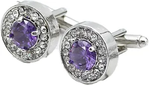V & L Round Purple Crystal Cuff links Silver  Fancy Unique Elegant Sparkling Luxury Gem Stone Cufflinks for men Round - Perfect for Wedding, Formal, Suits, Business and Groom Cufflink