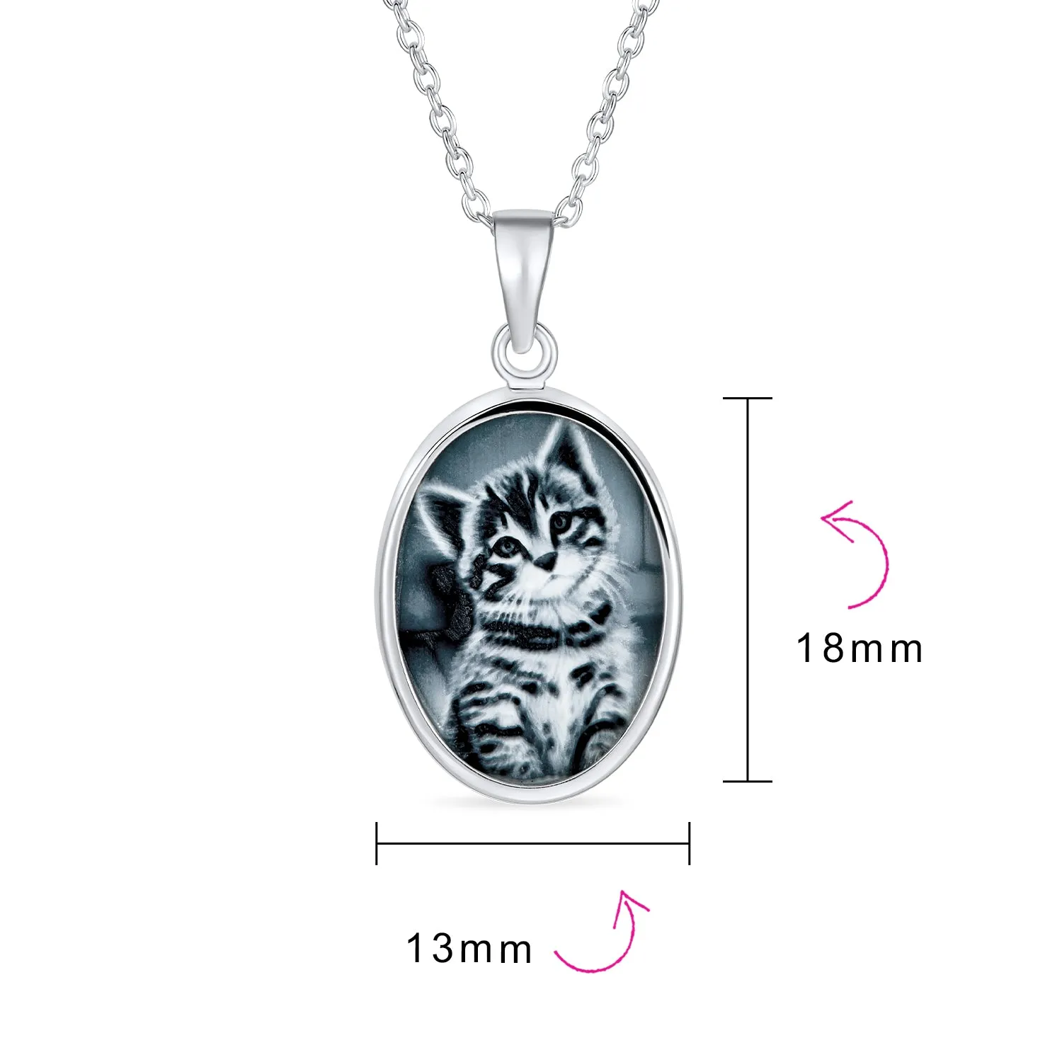Vintage Antique Style Black Onyx Kitten Cameo Pendant Necklace in Silver