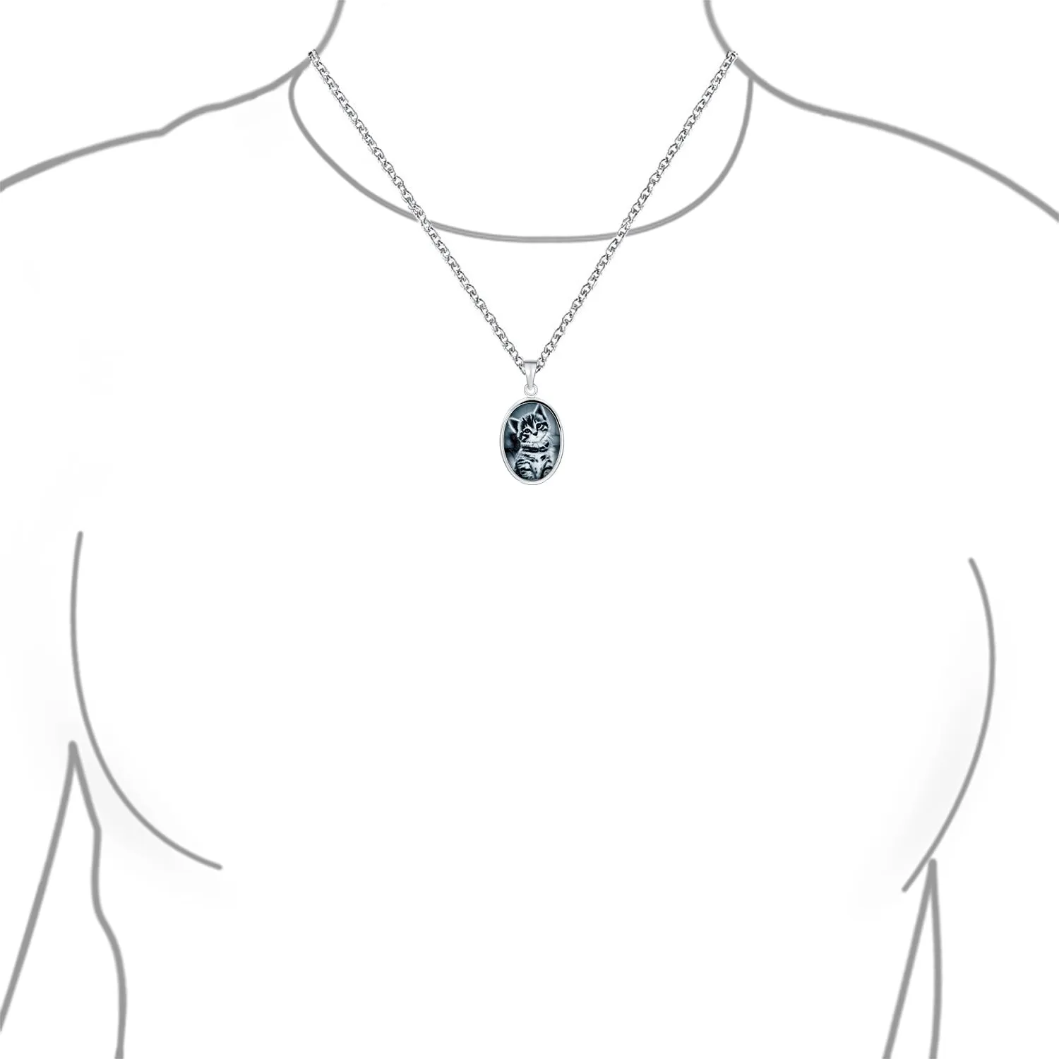 Vintage Antique Style Black Onyx Kitten Cameo Pendant Necklace in Silver