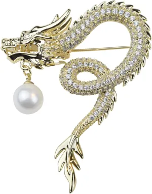 Vintage Crystal Dragon Brooch Lapel Pin Decorative Safety pins for Clothing Rhinestone Animal Brooch Jewelry