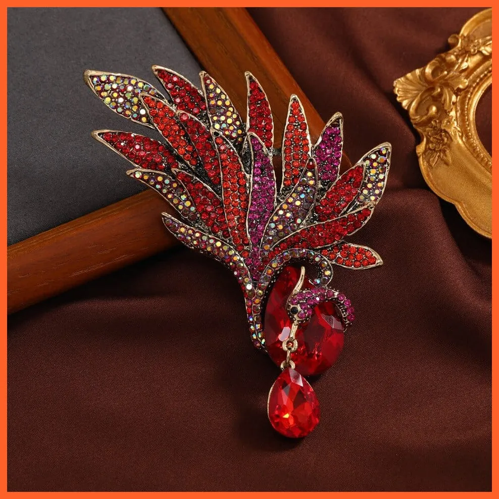 Vintage Crystal Phoenix Wings Brooches Badges For Women