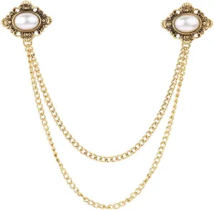 Vintage Look Dress/Blouse/Cardigan Sweater Collar Clip Brooches Pins Holders with Chain Decorations for Girl Women
