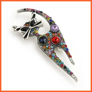 Vintage Rhinestone Cat Brooches For Women | Metal Multi-Color Animal Casual Party Brooch Pins