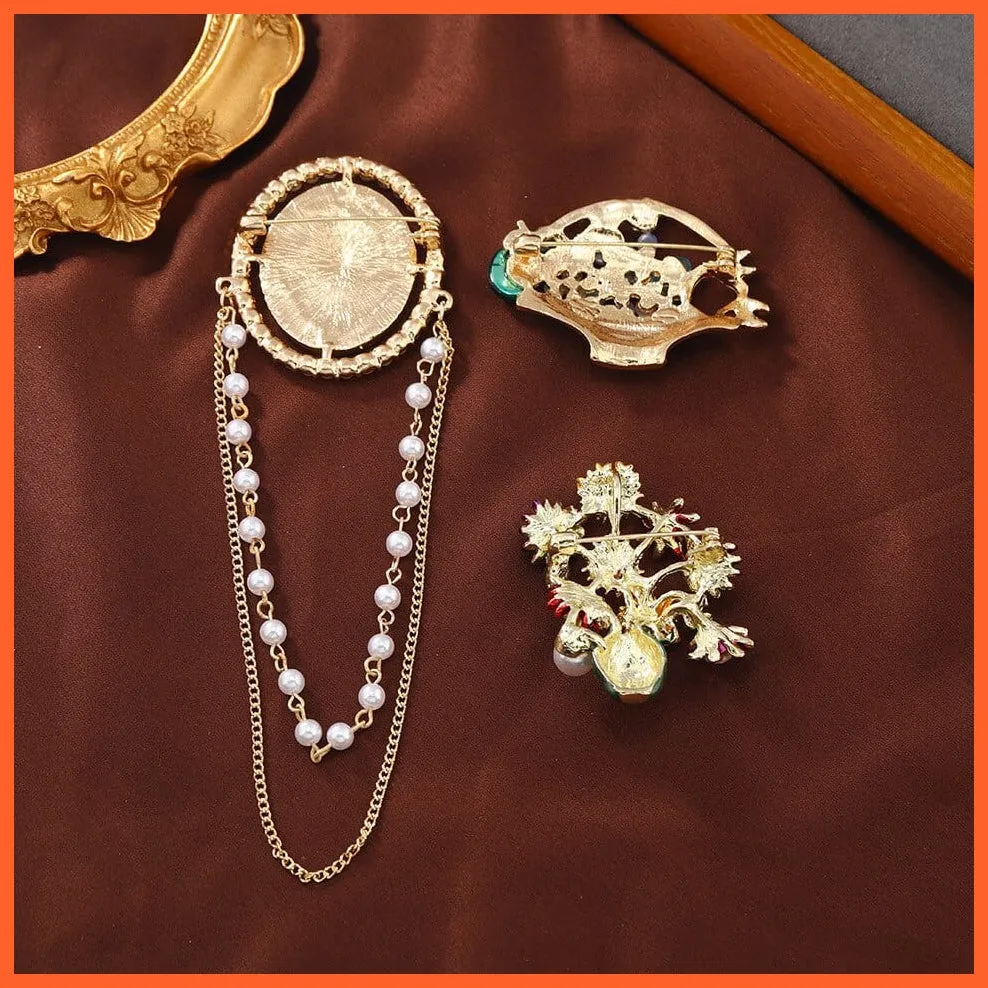 Vintage Royal Women Portrait Enamel Tassel Pearl Badges And Brooch Pins