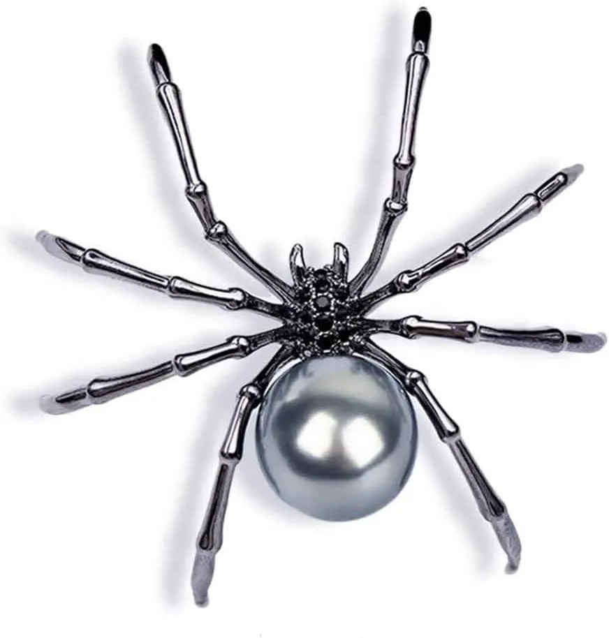 Walbest Brooch Pins for Women, Fashion Rhinestone Faux Pearl Spider Brooch Pin Corsage Lapel Jewelry Gift (Black)