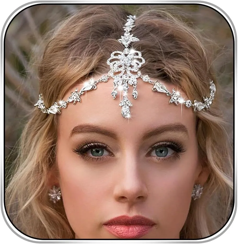 Wedding Crystal Head Chain Jewelry Boho Rhinestone Headpieces Bride Headchains Vintage Layered Forehead Hair Accessories