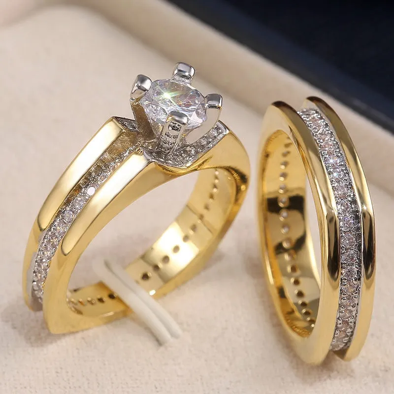 Wedding Jewelry Luxury 2Pcs Bridal Set Ring for Women with Zircon in Gold Color