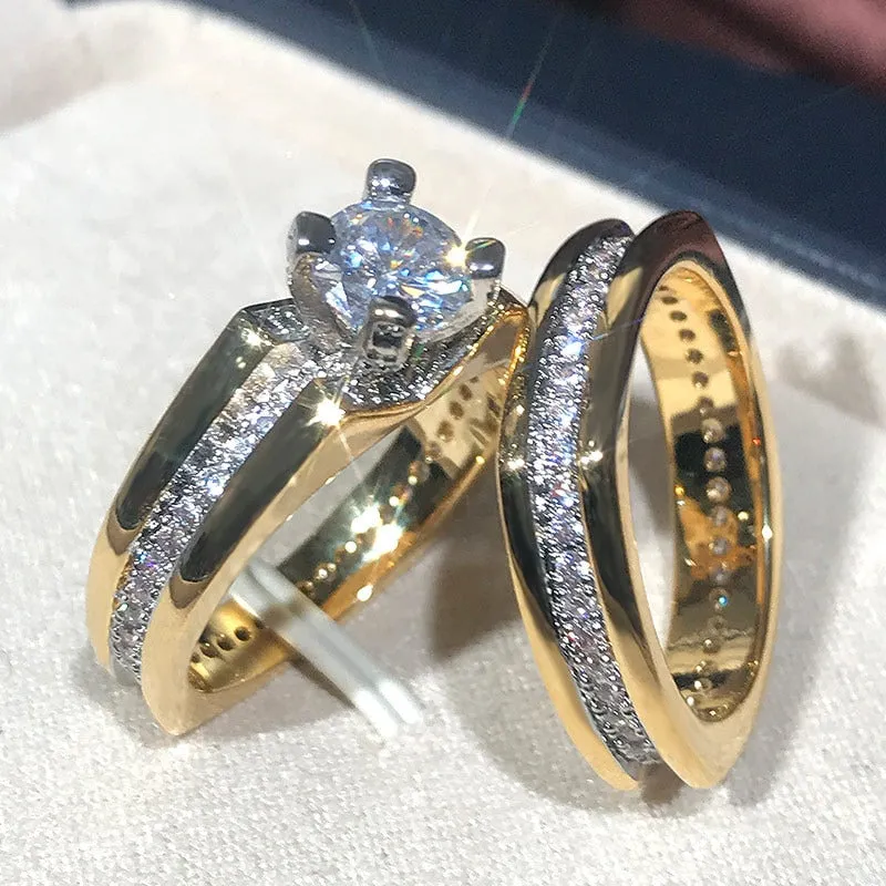 Wedding Jewelry Luxury 2Pcs Bridal Set Ring for Women with Zircon in Gold Color
