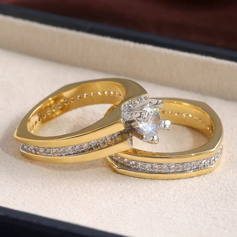 Wedding Jewelry Luxury 2Pcs Bridal Set Ring for Women with Zircon in Gold Color