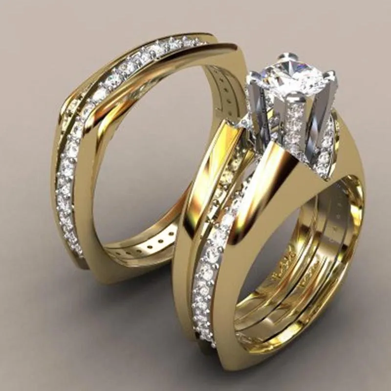 Wedding Jewelry Luxury 2Pcs Bridal Set Ring for Women with Zircon in Gold Color
