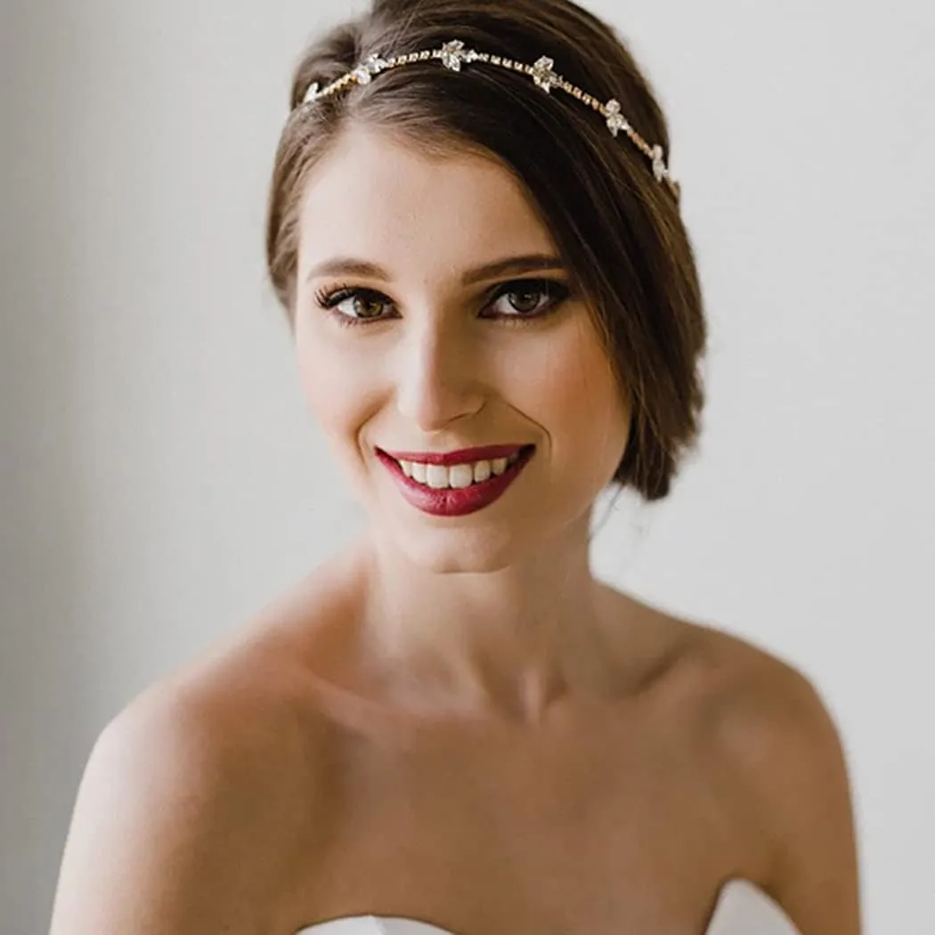 Wedding Rhinestone Head Chain Vintage Crystal Leaf Headpieces Bride Layered Hair Chain Jewelry Boho Festival Women Hair Accesories for Party Prom (Princess-Silver)