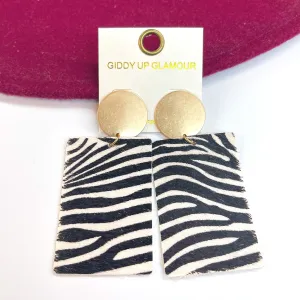 Where the Wild Things Are Zebra Print Rectangle Drop Earrings in White Print