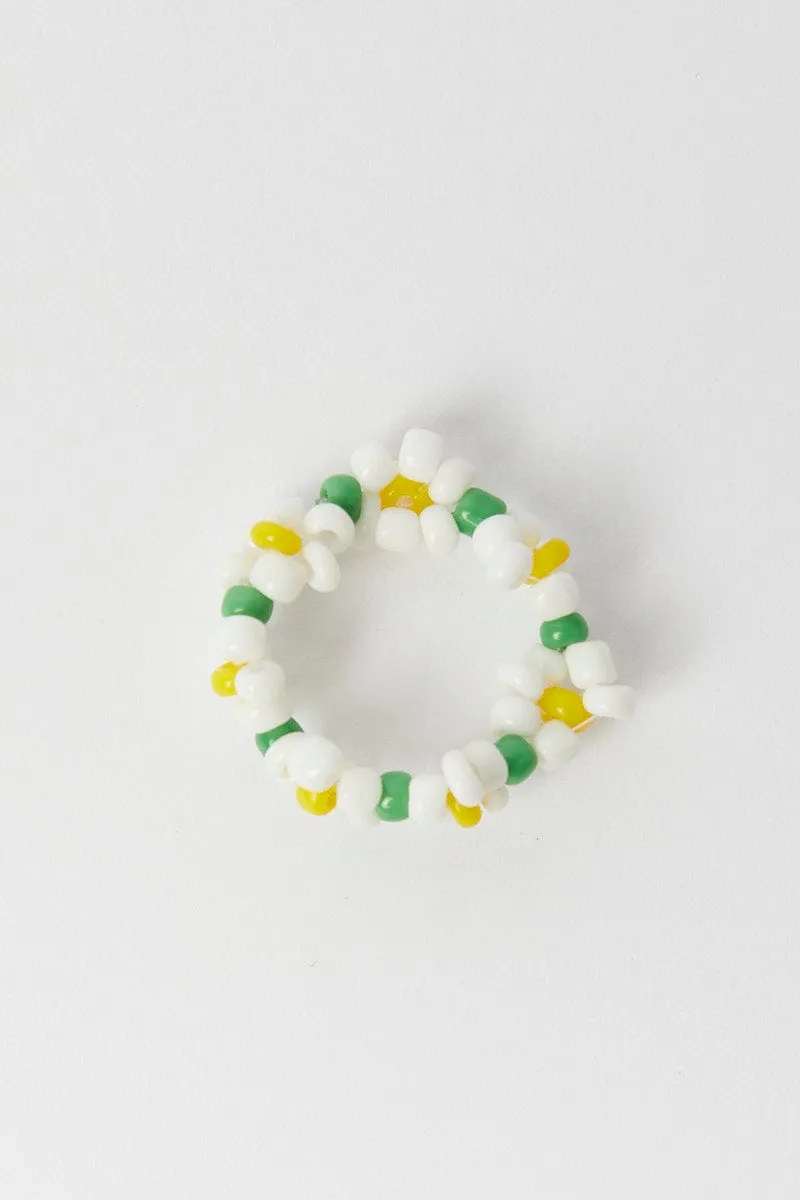 White Floral Beads Elastic Rings