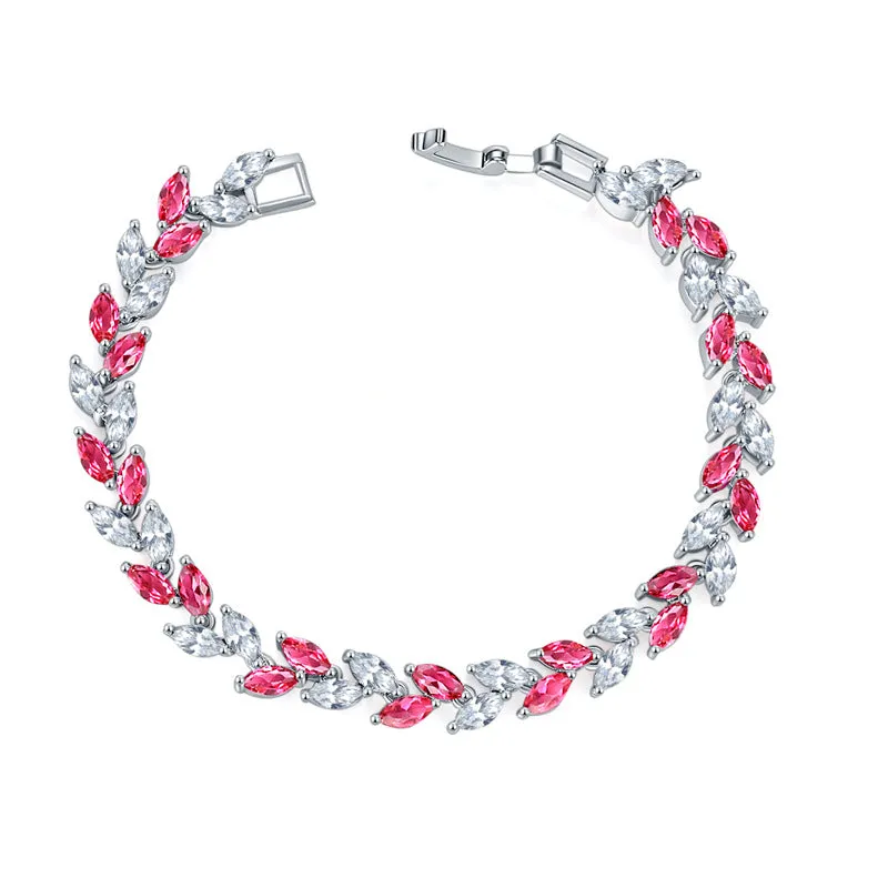 Wholesale Colorful Crystal Zircon Willow Leaf Bracelet