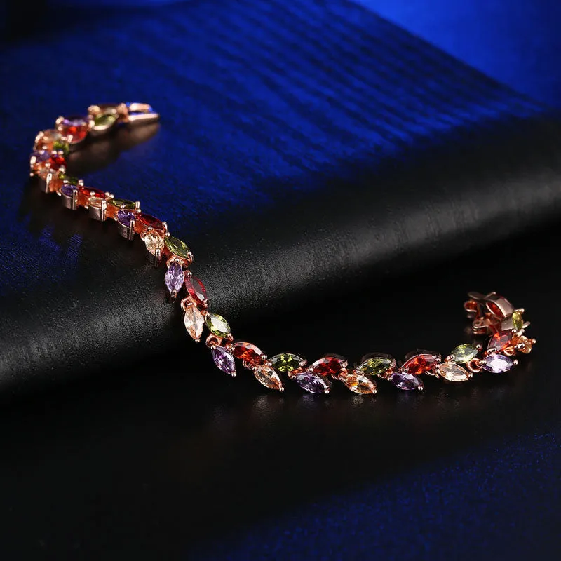 Wholesale Colorful Crystal Zircon Willow Leaf Bracelet