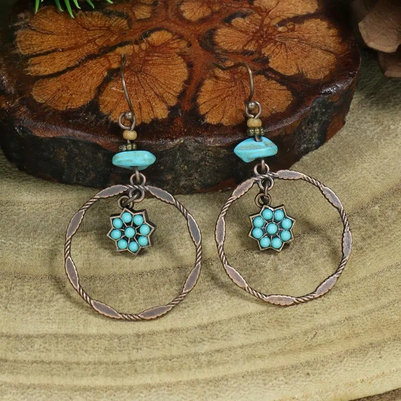 Wholesale Water Drop Exaggerated Retro Tassel Round Glaze Earrings