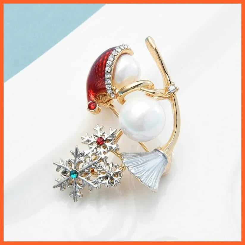Witch On A Broom Simulated-Pearl Brooches | Christmas Snowman Rhinestone Snowflake Brooches Pins