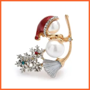 Witch On A Broom Simulated-Pearl Brooches | Christmas Snowman Rhinestone Snowflake Brooches Pins