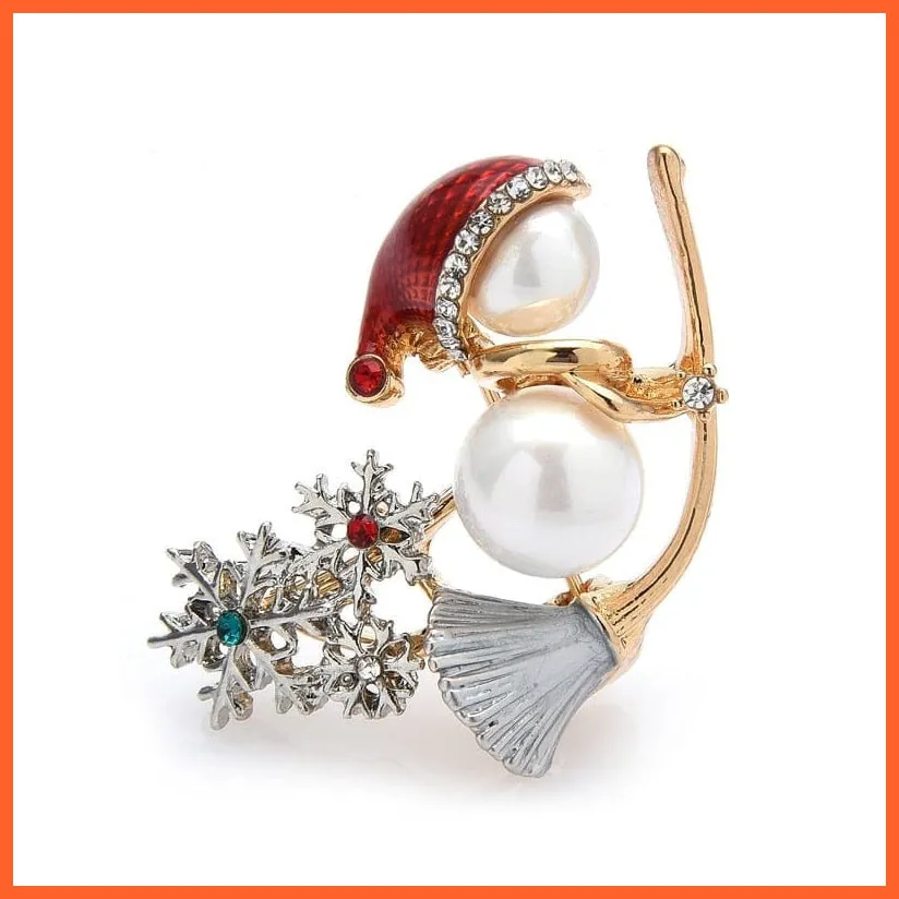 Witch On A Broom Simulated-Pearl Brooches | Christmas Snowman Rhinestone Snowflake Brooches Pins