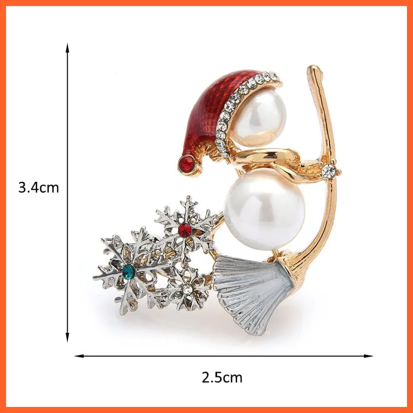 Witch On A Sweep Pearl Christmas Snowman Rhinestone Snowflake Brooch Pins