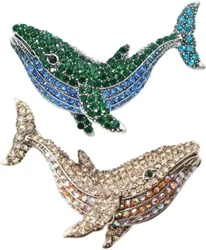 Wixine 2Pcs Blue Full Rhinestone Whale Fish Brooches Women Alloy Dolphin Animal Party Casual Brooch Pins Gifts