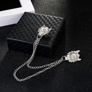 Wolf Head Long Collar Chain Brooch Pin Punk Long Chain Tassel Safty Pin Wild Animal Head Collar Coat Pin for Women Men's Corsage Pin Jewelry Gift