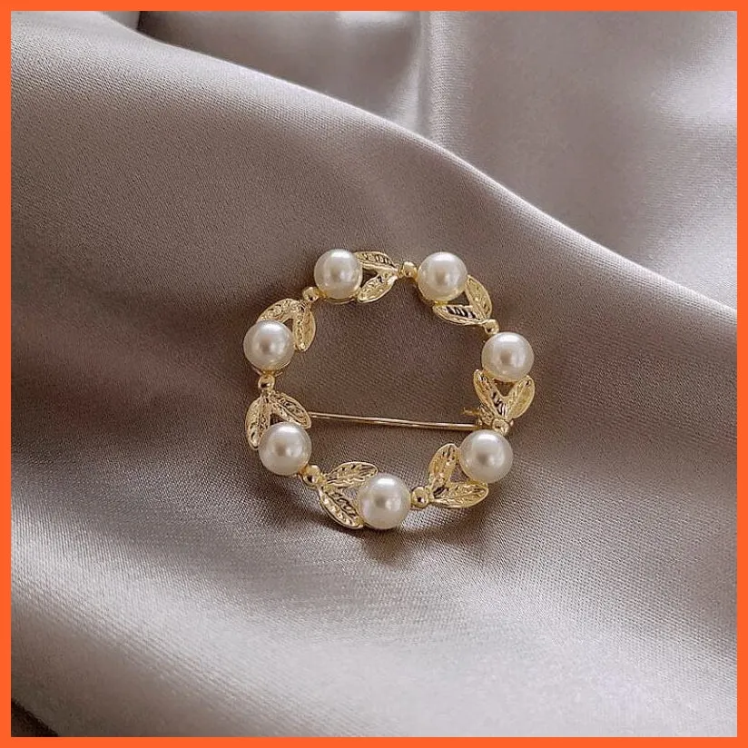 Women Pearl Rhinestone Butterfly Brooch | Trendy Elegant Leaf Brooch Pins