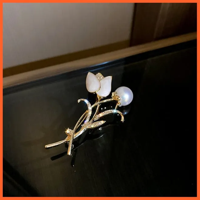 Women Pearl Rhinestone Butterfly Brooch | Trendy Elegant Leaf Brooch Pins