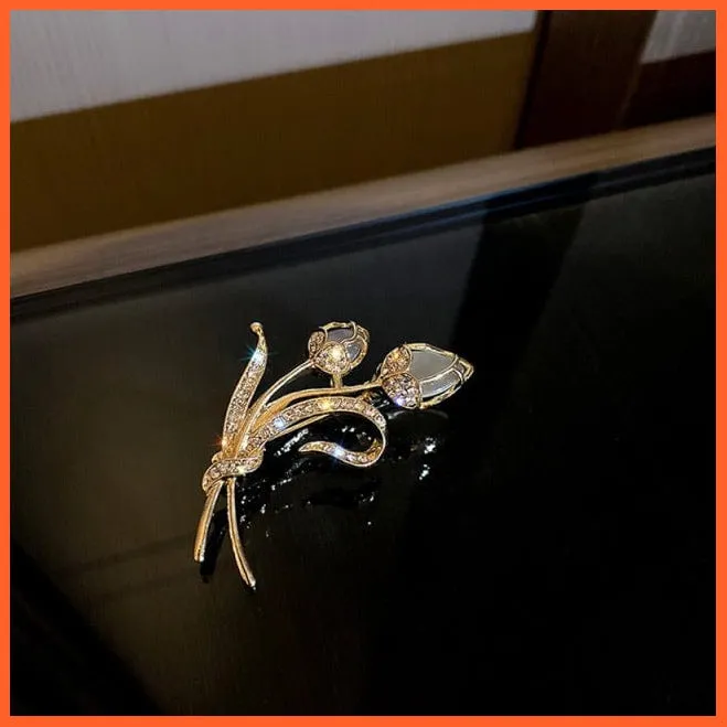 Women Pearl Rhinestone Butterfly Brooch | Trendy Elegant Leaf Brooch Pins