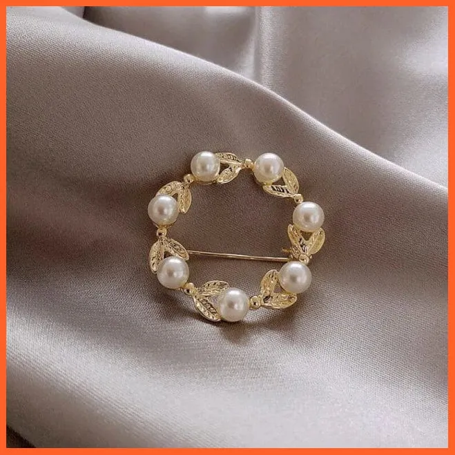 Women Pearl Rhinestone Butterfly Brooch | Trendy Elegant Leaf Brooch Pins