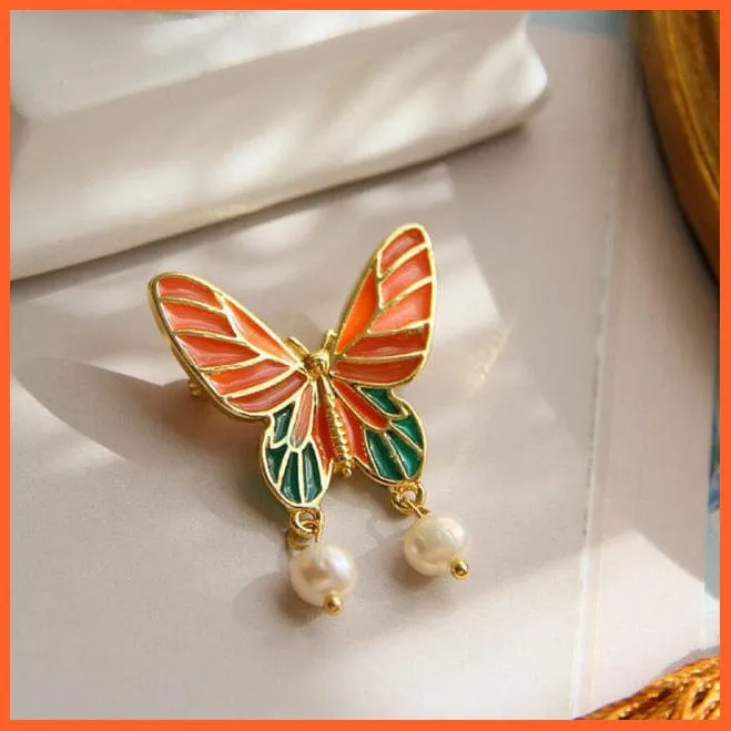Women Pearl Rhinestone Butterfly Brooch | Trendy Elegant Leaf Brooch Pins