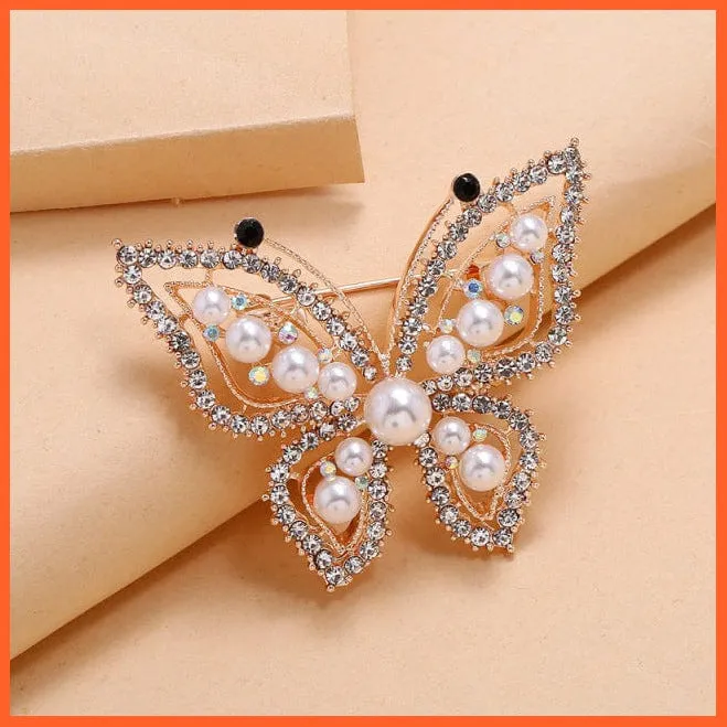 Women Pearl Rhinestone Butterfly Brooch | Trendy Elegant Leaf Brooch Pins
