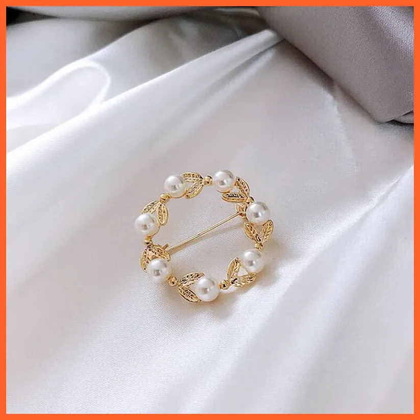 Women Pearl Rhinestone Butterfly Brooch | Trendy Elegant Leaf Brooch Pins