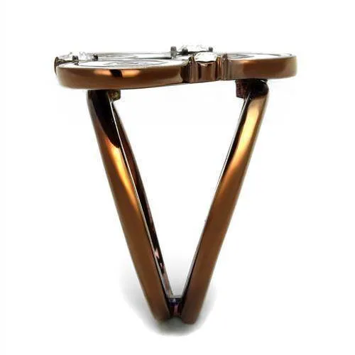 Women Stainless Steel Synthetic Crystal Rings Coffee Rose