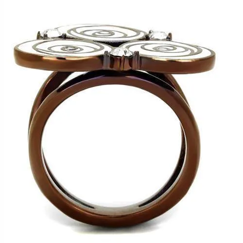 Women Stainless Steel Synthetic Crystal Rings Coffee Rose