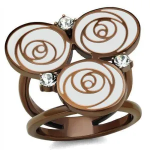 Women Stainless Steel Synthetic Crystal Rings Coffee Rose