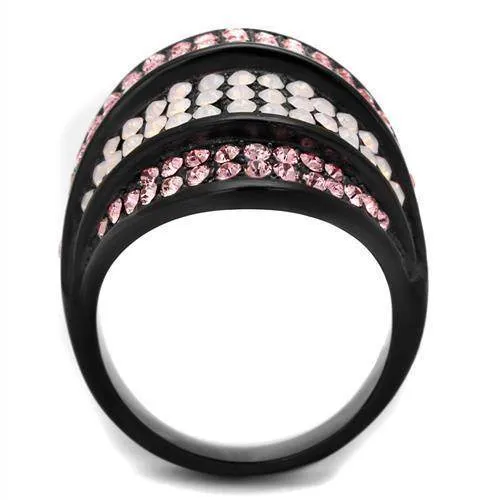 Women Stainless Steel Synthetic Crystal Rings Pale Pink
