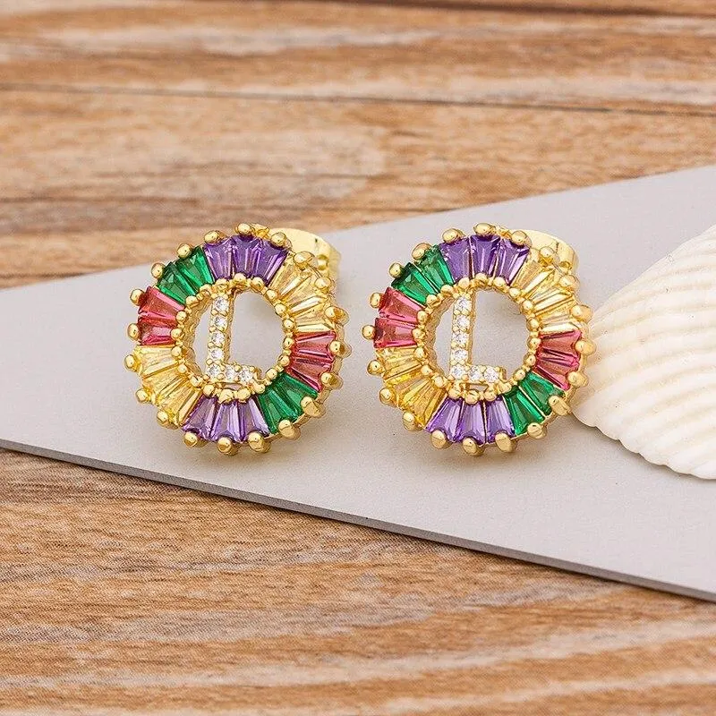 Women Stunning Colourful Letter Alphabet Stud Earrings