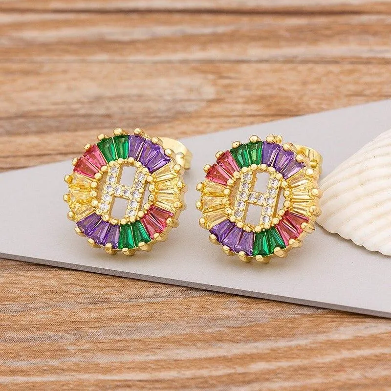 Women Stunning Colourful Letter Alphabet Stud Earrings