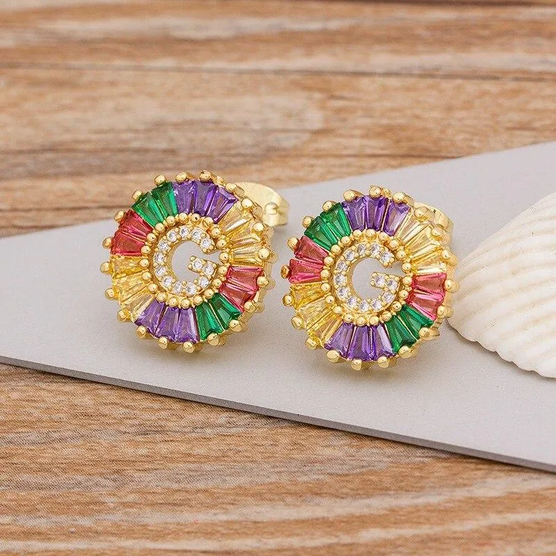 Women Stunning Colourful Letter Alphabet Stud Earrings