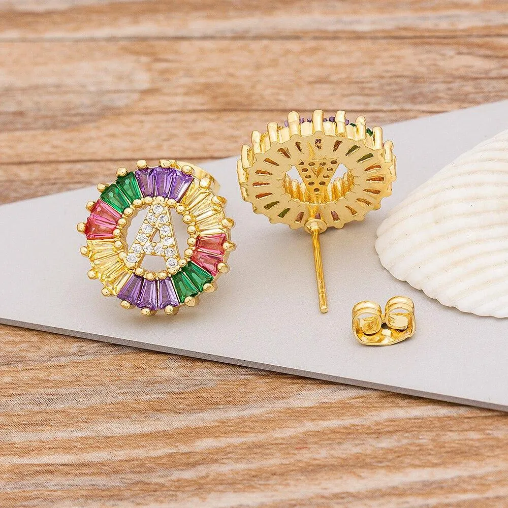 Women Stunning Colourful Letter Alphabet Stud Earrings