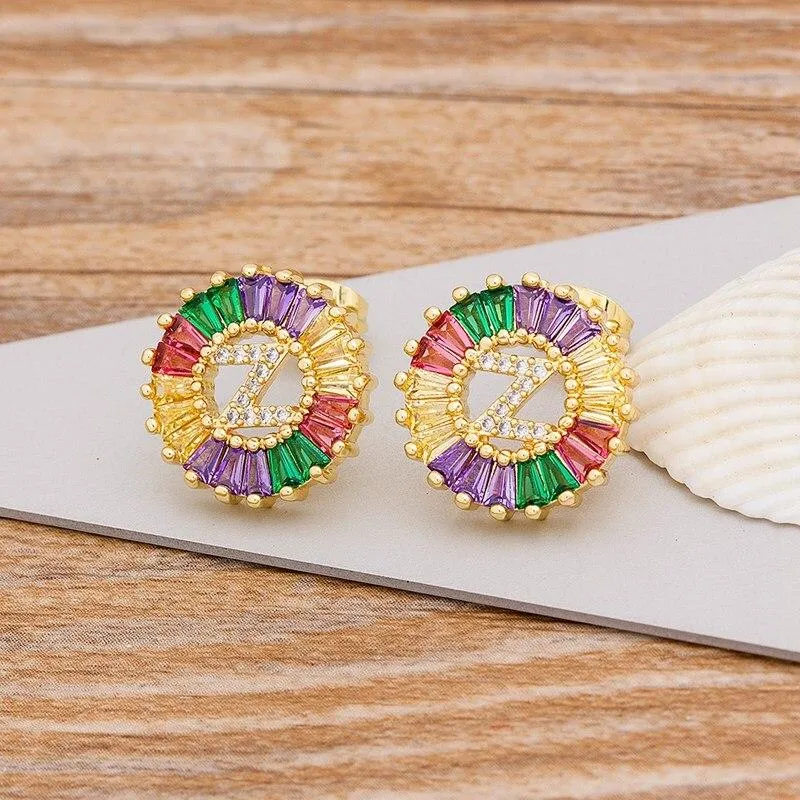 Women Stunning Colourful Letter Alphabet Stud Earrings