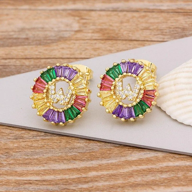 Women Stunning Colourful Letter Alphabet Stud Earrings