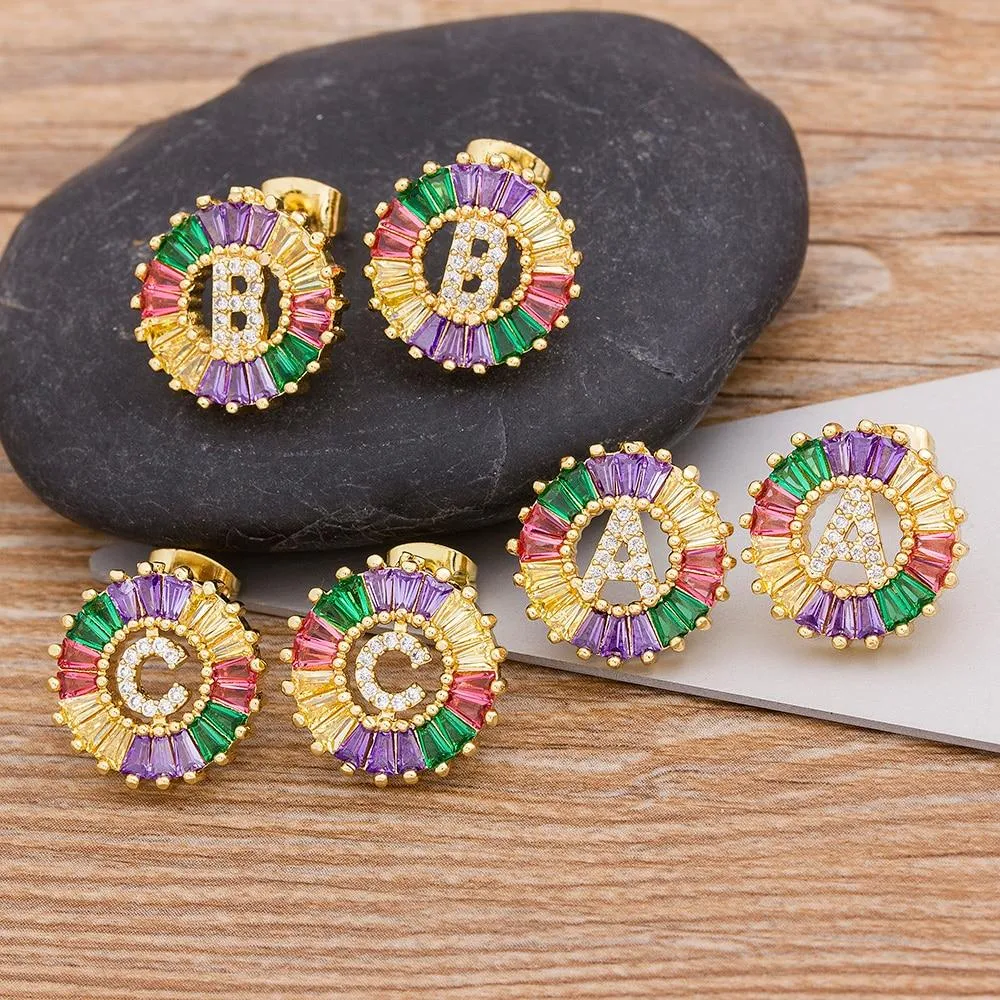 Women Stunning Colourful Letter Alphabet Stud Earrings