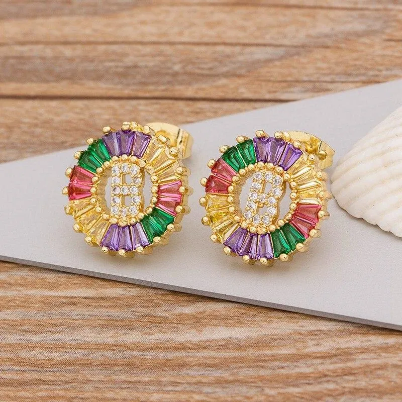 Women Stunning Colourful Letter Alphabet Stud Earrings